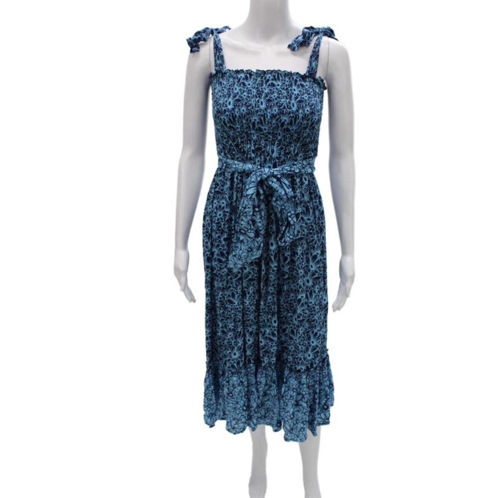 Cool Change Womens Dark Blue Floral Maxi Sundress Square Neck Tie Size S